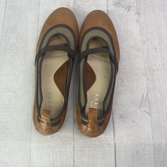 Sesto Meucci Brown Leather Gold Tone Metallic Mesh Mary Jane Ballet Flats Sz 8 N - Picture 9 of 16